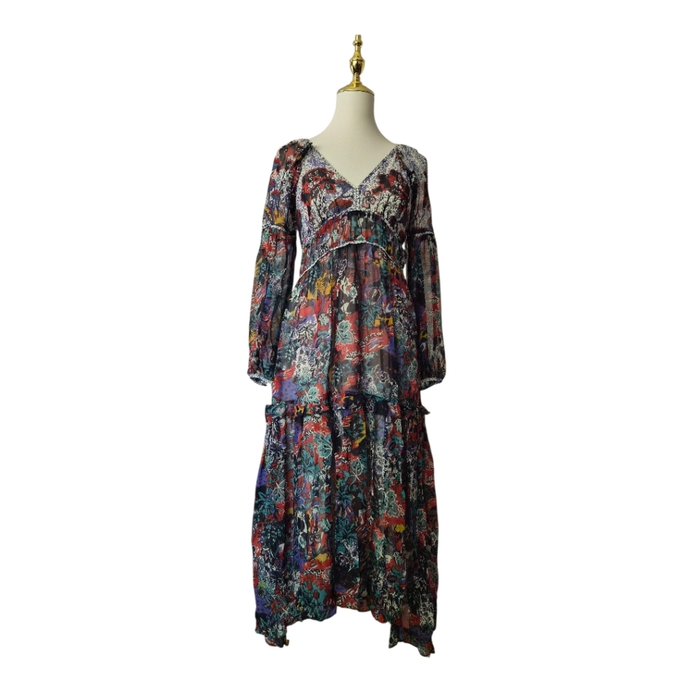 Maeve Anthropologie Annabella Maxi Tiered Dress Boho Floral Women's Size 2P Fall